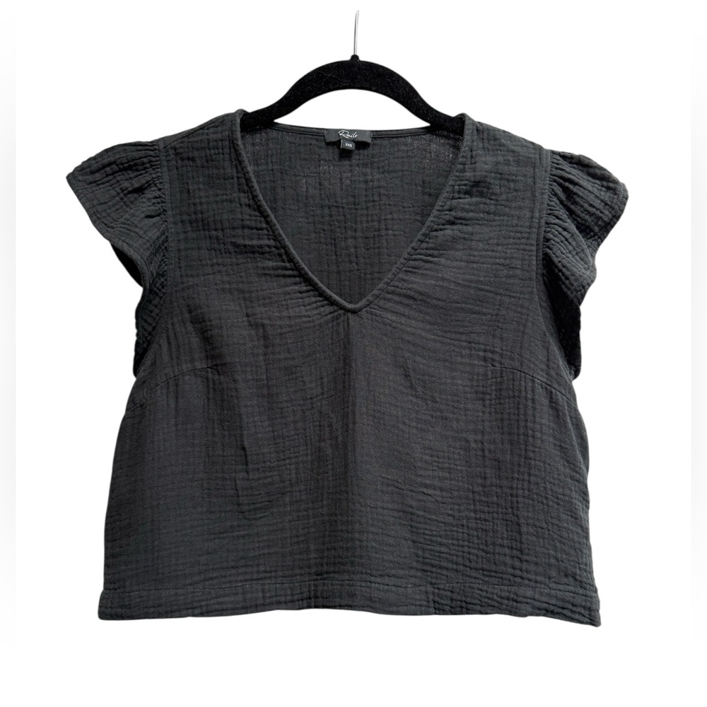 RAILS Women’s Black V-neck Miley Ruffle T-Shirt - Size XXS
